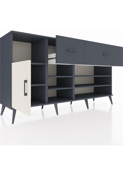 Hyperion Konsol 6 Raflı 2 Çekmeceli Tek Kapaklı 176x44x99 Antras Antrasit-aytaşı/antrasit Hyperion Konsol 6 Raflı 2 Çekmeceli Tek Kapaklı 176x44x99 Antras Antrasit-aytaşı/antrasit