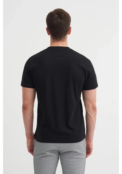 Cazador Slim Fit Bisiklet Yaka Pamuklu Baskılı Tişört Siyah