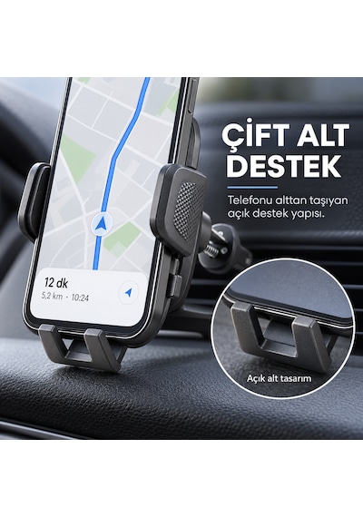 Dexxony Hp-a14 Mandallı Araç İçi Havalandırma Telefon Tutucu, Ayarlanabilir Abs Plastik Siyah