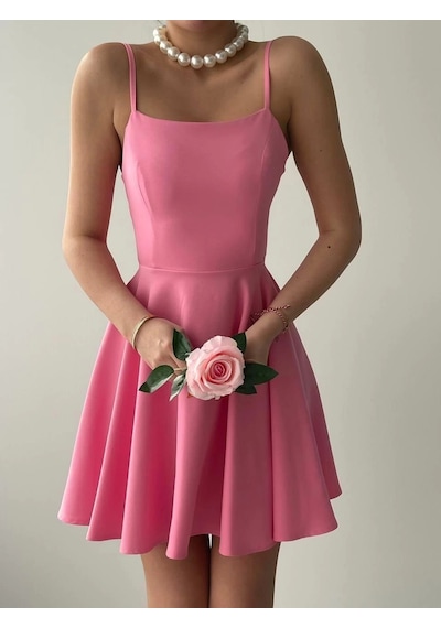 Defymoda Pole İp Askılı Elbise Pembe