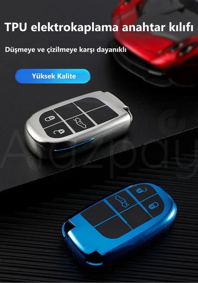 Fiat Egea 500x Jeep Grand Cherokee Wrangler Renegade Compass Chrysler Parlak Anahtar Kılıfı Krmz