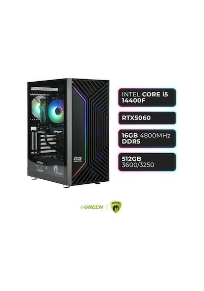 Green Griffin G3 Plus i5-14400F 16 GB 512 GB SSD RTX5060 Free Dos Masaüstü Oyuncu Bilgisayarı
