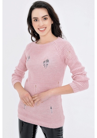 WeShaya Kadın Pudra Yuvarlak Yaka Uzun Kol Basic, Yırtık Detaylı Regular Kesim Standart Boy Triko Pudra WeShaya Kadın Pudra Yuvarlak Yaka Uzun Kol Basic, Yırtık Detaylı Regular Kesim Standart Boy Triko Pudra