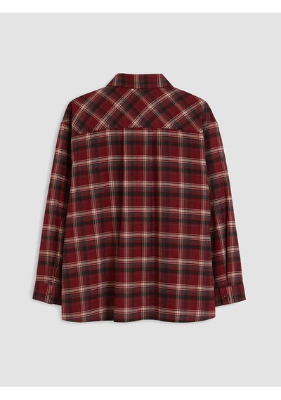 Lcw Modest Kırmızı Ekose Oversize Kadın Oduncu Gömlek Tunik