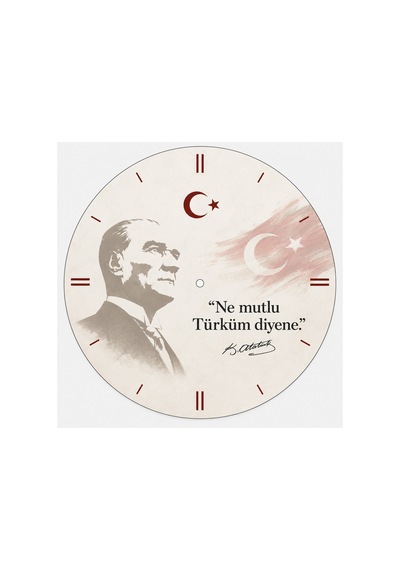 AA Shop Atatürk Temalı Baskılı Dekoratif Baskılı Ahşap Duvar Saati Sessiz Akar Mekanizmalı 807 Çoklu Renkli