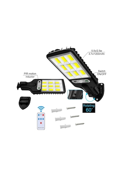 Jouis Solar Güneş Enerjili Sokak Lambası 120 Led - Ip65 Su Geçirmez Uzaktan Kumandalı Ve Hareket Sensörlü Cob Led