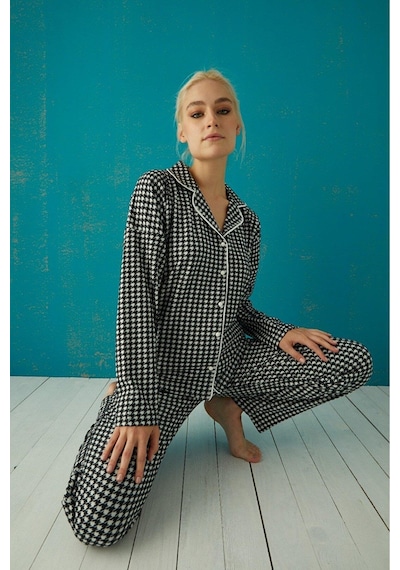 Pijamoni Kadın Süet Boydan Düğmeli Pijama Takımı - 5660-4 001