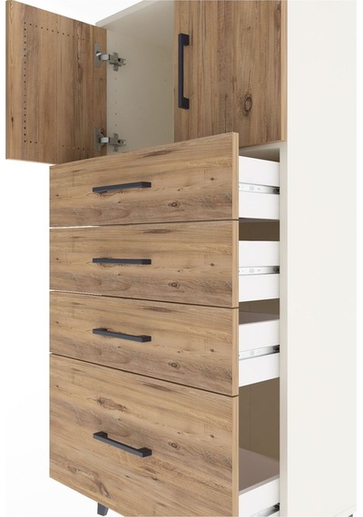 Arges Dolap Tek Raflı 4 Çekmeceli 2 Kapaklı 60x30x134 Aytaşı-çam Aytaşı