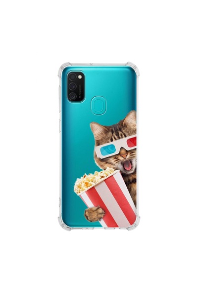 Samsung Galaxy M21 Uyumlu Kedi 1 Baskılı Şeffaf Köşe Korumalı Antişok Kılıf