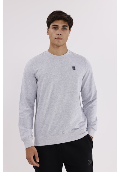 Rowinger Minimal Logolu Bisiklet Yaka Ribana Manşetli Rahat Kalıp Mevsimlik Sweatshirt Grey