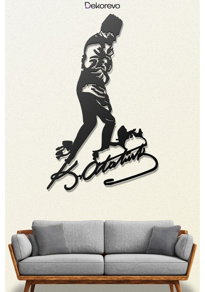 İmzalı Atatürk Silüeti Kocatepe Metal Duvar Tablosu - Metal Duvar Sanatı - Siyah - 32 X 50 Cm