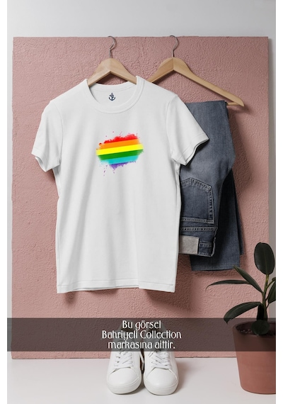 Oversize Splatter Lgbt Colors Tasarımlı Unisex T-shirt Beyaz