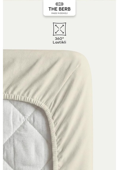 The Berb %100 Pamuklu Tek/çift Kişilik Lastikli Penye Çarşaf Fitted Jersey Krem, 120x200 Genel