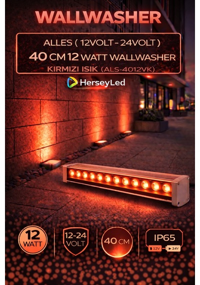 Alles 12v / 24v Wallwasher 40 Cm 12 Watt - Kırmızı Işık Kırmızı