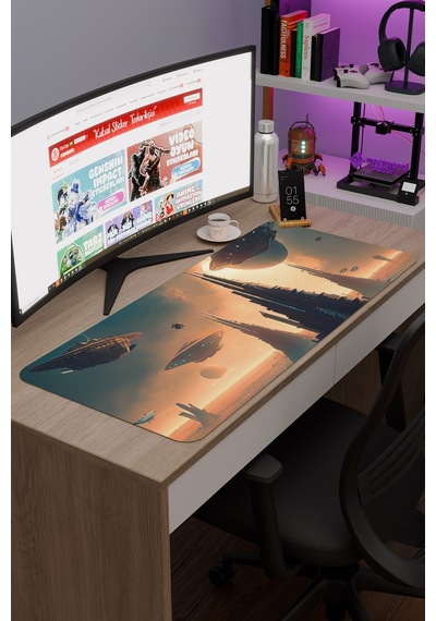 Yıldız Galaksi Kaymaz Dikişli Kauçuk Oyuncu Mousepad V1 - 90x40 Xxl Gaming Mouse Pad Fare Altlığı