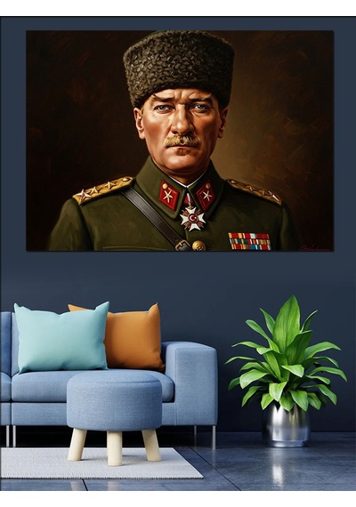 Üniformalı Heybetli Atatürk Portresi 2 Dekoratif Kanvas - Mdf Ahşap Tablo