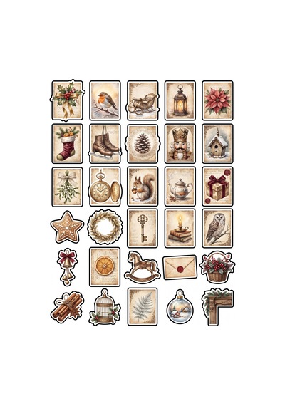 30 Adet Vintage Nostaljik Kış Sticker Seti - Ajanda Scrapbook Ve Defter İçin Çok Renkli
