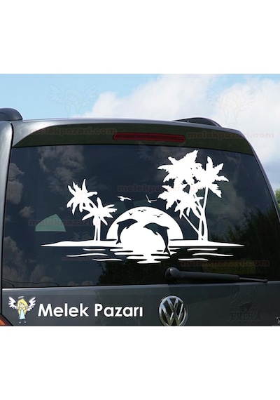 Yunuslar Ve Palmiye Kamp Karavan Sticker, Karavan Çıkartma