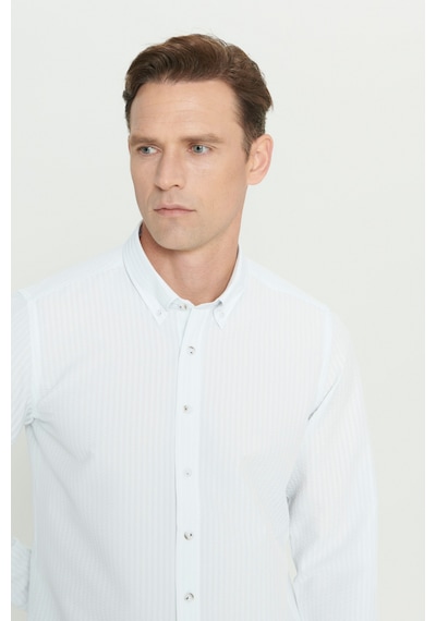 AC&Co / Altınyıldız Classics Erkek Beyaz Slim Fit Dar Kesim Düğmeli Gömlek Yaka Uzun Kollu Gömlek Beyaz