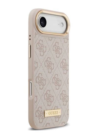 Apple Uyumlu iPhone 17 Air Kılıf Guess Lisanslı M-safeli 4g Desenli Pu Metal Plaka Klasik Logolu Pembe Pembe