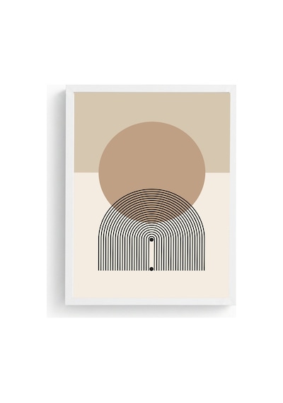 Beyaz Ahşap Çerçeveli Geometrik Desenli Tablo - Minimal Huhu1142