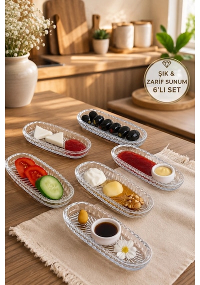 6 Lı Cam Mini Kayık Tabak Kase Kahvaltılık 14 6cm şeffaf