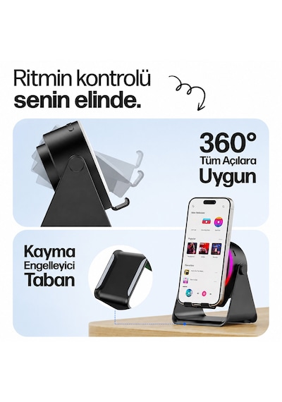 Soundpad 5ın1 - 5w - 2000mah Temas İle Ses Yükseltme - Telefon Stand - Usb-c Şarj Siyah İndiksiyon Ses Yükseltici Bluetooth Hoparlör Speaker Ekd-s10 5250