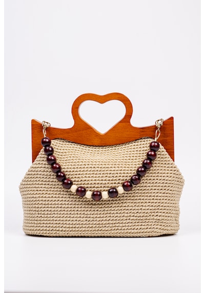 Fabric Craft Bag El Çantası Örgü Floş İplik Ahşap Saplı Açık Bej