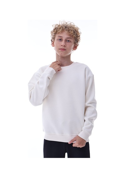 Ekru Erkek Çocuk Sweat Pamuklu Rahat Kalıp Basic Uzun Kollu Ekru