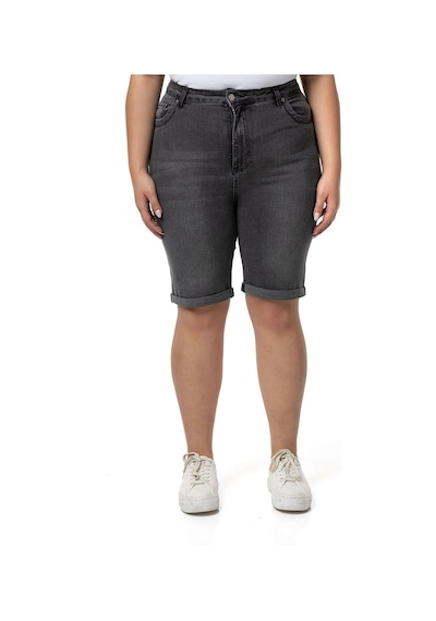 Büyük Beden Paçası Katlamalı Beş Cepli Denim Antrasit Şort-antrasit Antrasit