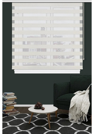 Çift Mekanizmalı Zebra Stor Güneşlik Perde 01 Ekru Mutfak Balkon Perdesi Çocuk Yatak Odası Perdesi Ekru