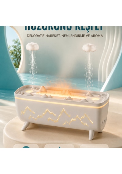 Dekoratif Hava Nemlendirici Ve Aromaterapi Difüzörü 280 Ml Yağmur Efektli Renkli Led Işıklı