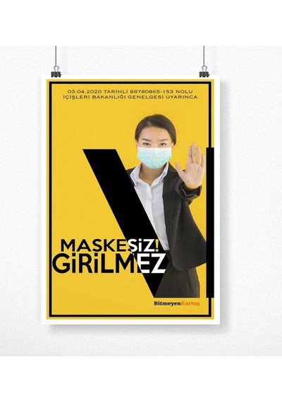Kişiye Özel Logolu Maskesiz Girilmez Afiş Poster (50 X 70 Cm.) 1