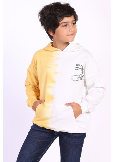 Toontoy Kids Toontoy Erkek Çocuk Kapüşonlu Baskılı İki Renkli Sweatshirt Hardal