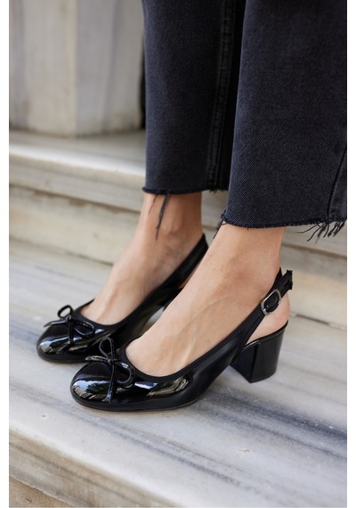 Dorado Kadın Nude Cilt Slingback Kalin Topuklu Ayakkabi Siyah