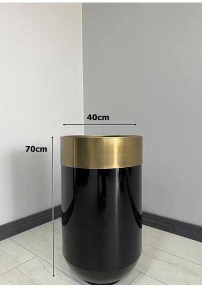 Dekoratif Eskitme Darbuka Parlak Siyah Saksı 70cm