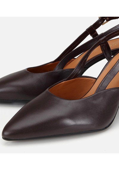 Hotiç Kadın Deri Kahverengi Bantlı Arkası Açık Kısa Topuklu Stiletto