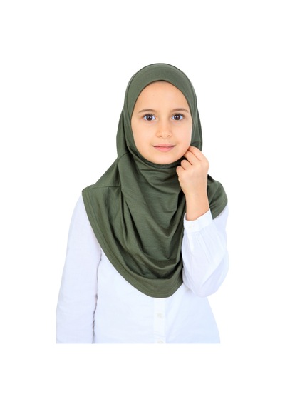 Modish Group Kız Çocuk Hazır Başörtüsü Pratik Penye Şal Tesettür Giyim Haki