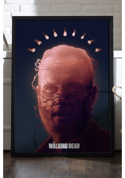 The Walking Dead Rick Grimes Siyah Ahşap Çerçeveli Poster, Dizi Duvar Tablosu