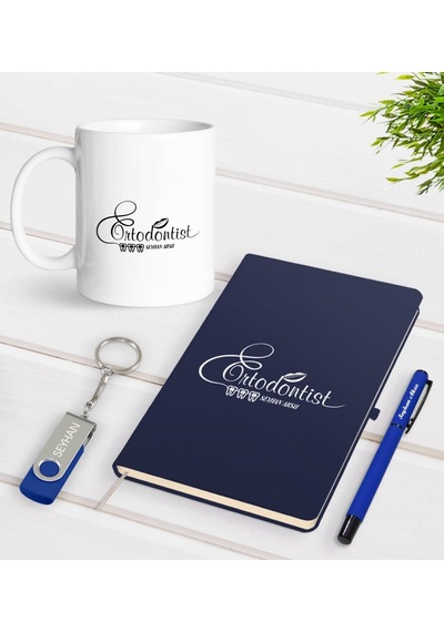 Kişiye Özel Ortodontist Temalı Lacivert Defter Kalem Kupa 32Gb Us