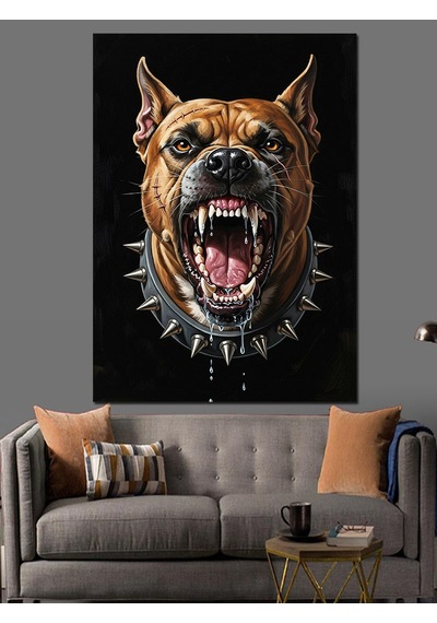 Ahşap Tablo Kızgın Köpek Vahşi Dişler