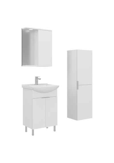 Orka Purus 55 Cm Parlak Beyaz Spot Aynalı Banyo Dolabı Takım Ve Boy Dolabı Ayaklı Beyaz
