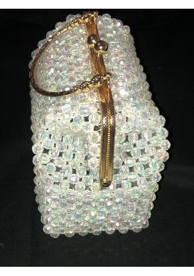 Clutch,, Boncuk Abiye Çanta Beyaz