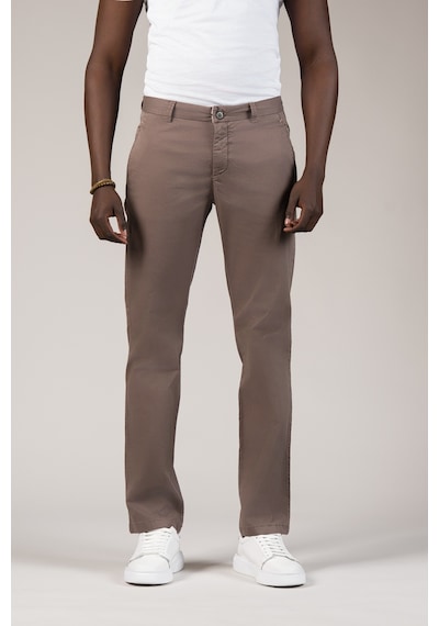 Akçaylar Regular Fit Pamuklu Arka Beli Lastikli Yazlık Chino Pantolon Kahverengi