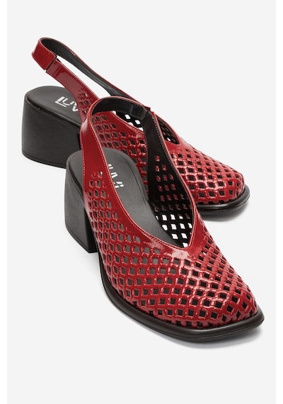 Luvi Shoes Monvera Kırmızı Rugan Hakiki Deri Önü Kapalı Lazer Kesim Kalın Topuklu Kadın Sandalet Luvi Shoes Monvera Kırmızı Rugan Hakiki Deri Önü Kapalı Lazer Kesim Kalın Topuklu Kadın Sandalet