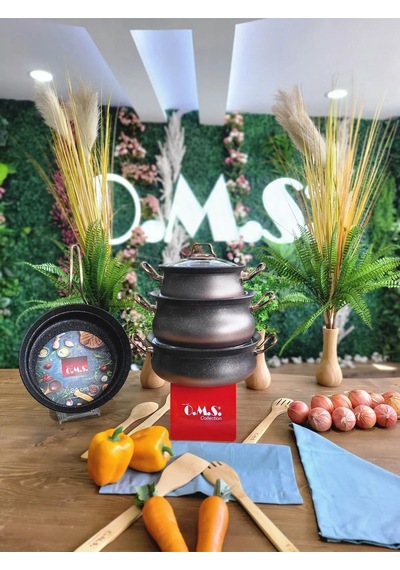 Bakraç - 3044 - 7 Parça, Biogranit, İndüksiyonlu, Tencere Seti, Siyah-bakır Gövde, Bakır Detay Bakır - Siyah