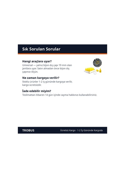 Trobus Sökme Aparatlı Sivri Bijon Kapağı Seti 20 Adet 19 Mm Sarı