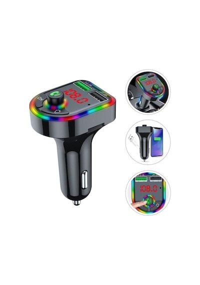 Car F6 Rgb Bluetooth Araç Kiti Fm Transmitter Qc 3.1a Type-c Usb Şarj 12-24v