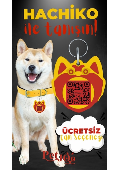 Petjoo 19.Hachiko Kırmızı-Sarı Qr'lı Köpek Künyesi