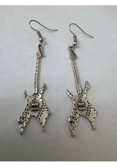 Rock Elektro Gitar Figürlü Gümüş Renk Unisex Sallantılı Küpe Çok Renkli